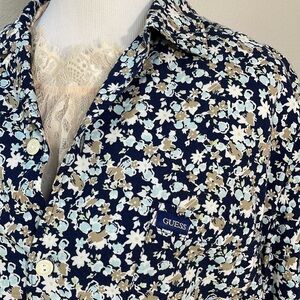 Vintage Guess blue floral button down top SZ S/M